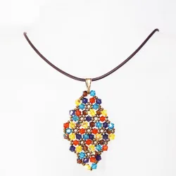 Pendant 65cm - Xochitl Rhombus M-Chocolate Leather - Pendant 65cm - Laiton bronze
